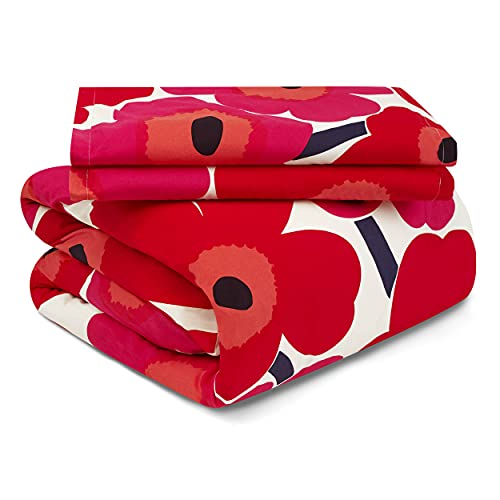 MARIMEKKO - King Comforter Set, Cotton Bedding with Matching Shams, Lightweight Home Decor for All Seasons (Unikko Red, King)