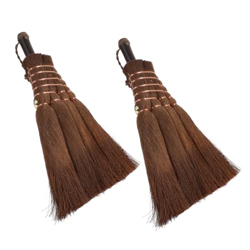 SEWOART 2pcs Small Broom Asian Straw Soft Broom Hand Broom Brush Mini Corn Broom Small Cleaning Broom Sweeping Hand Handle Broom Asian Thai Duster Broom Short Handle Broom Light Brown Palm