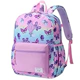 Kasgo Cartable Fille Primaire, Sacs à Dos Enfants Fille 5 7 Ans Imperméable Léger 13,2L pour Maternelle Scolaire Randonnée Voyage Pique Nique avec Sangle de Poitrine Papillon