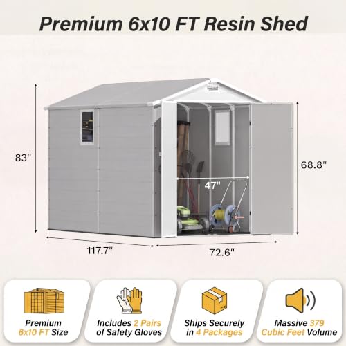 Image of Devoko 6x10 FT Plastic Storage Shed with Floor, Large Resin Outdoor Sheds