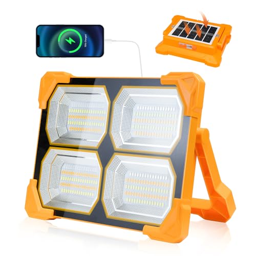 Portable LED Work Solar Light - 300W LED Rechargeable Work Light 22000mAh Solar Camping Lights, Magnetic Worklight Portable Flood Lights with Stand for Mechanic Camping Fishing Car Repair