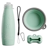 Botella 600ml. El tamaño Ideal. Agua Pipi Perros de Silicona A+ Apta también para Bebida. Recupera su Forma. con tapón antigoteo y Accesorios para Perros. Salida Chorro. Verde.