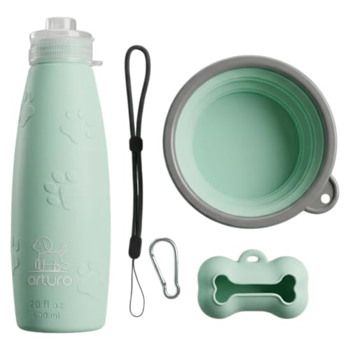 Botella 600ml. El Tamaño Ideal. Agua Pipi Perros De Silicona A Apta También Para Bebida. Recupera Su Forma. Con Tapón Antigoteo Y Accesorios Para Perros. Salida Chorro. Verde.