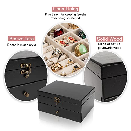 Pinzoveco Jewelry Box for Women, Rustic Wooden Jewelry Organizer Box for Storage Earrings Rings Necklace Bracelet, Farmhouse Style Wood Jewelry Boxes & Organizers (Black) by Pinzoveco - Image 5