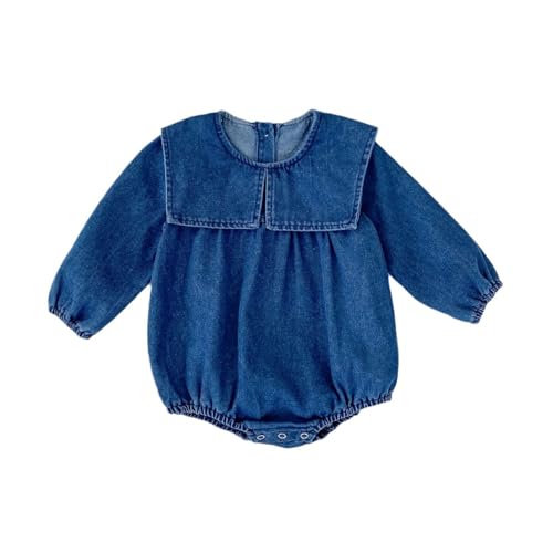 Image of HOOLCHEAN Baby Girls Denim Romper with Cute Big Collar – Spring/Fall – Runs Large, Size Down