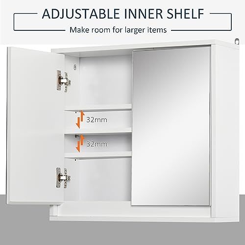 HOMCOM Bathroom Mirror Cabinet Wall Mounted Storage Shelf Bathroom Cupboard Double Door, White - Cosy Home Interiors HOMCOM Bathroom Mirror Cabinet Wall Mounted Storage Shelf Bathroom Cupboard Double Door, White - Image 6