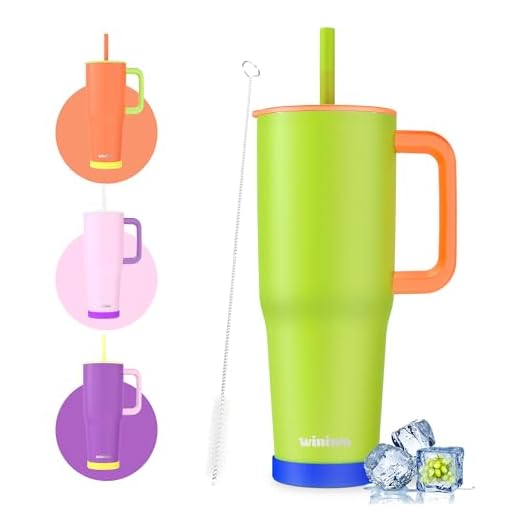 winiwo 40 oz Tumbler with Handle and Straw, Gift for Her, Flexible Straw, Insulated Tumbler Cups with Silicone Bottom, Keeps Beverages Cold Up to 24 Hours, Gym/Travel/School（ Neon Green）