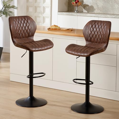 Image of Bar Stools Set of 2, Modern Swivel Counter Height Barstools for Kitchen Island Chairs, Adjustable Fabric Bar Stools with Back for Kitchen Counter Bar, Brown