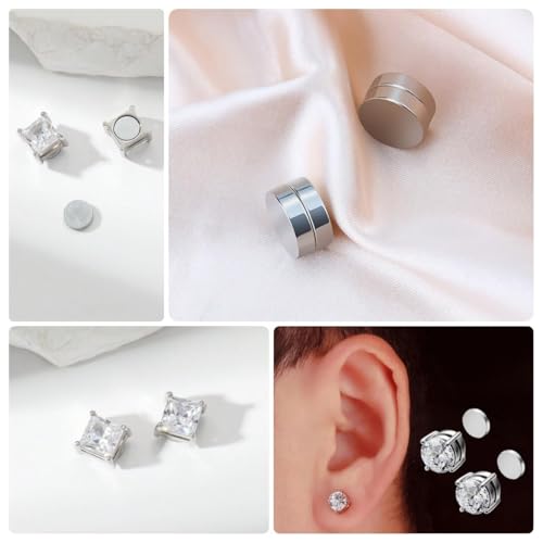 Image of 8pcs Magnetic Earrings for Men, Ear Cuffs Without Piercing, Stainless Steel Fake Non Piercing Studs, Clip On Earrings in Silver Black for Men and Women