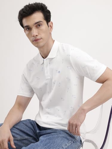 Image of WROGN Men's 240 GSM Cotton Pique Polo T-Shirt | White All-Over Print | Slim Fit
