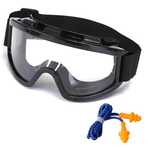 nektorica Gafas de Seguridad Negras para Trabajo – Antivaho, Antipolvo y Antiimpactos – Lentes Transparentes de Policarbonato – Con Banda Ajustable y Tapones