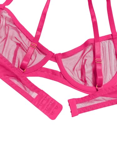 Image of Sexy Lingerie Set 2 Piece Women Matching Bra and Panty | Cheetah Mesh Sheer Exotic See Through Lace Push Up Underwire Outfit Halloween Christmas Valentine's Bachelorette