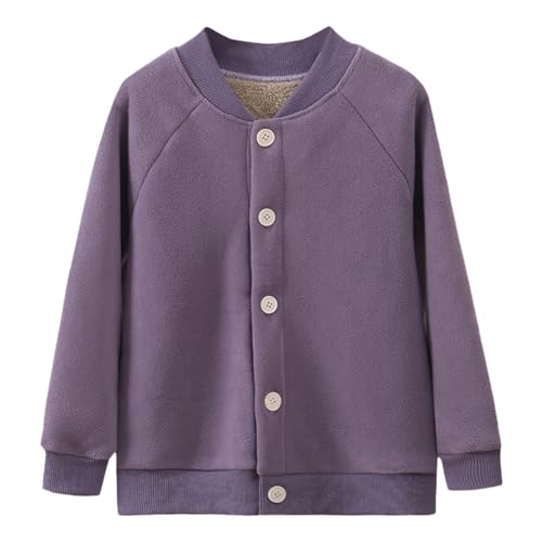 Sudadera con capucha para niños, chaqueta de forro polar con forro cálido, con botones, suave abrigo de invierno, ropa de escuela para niños y niñas, morado, 5-6 años