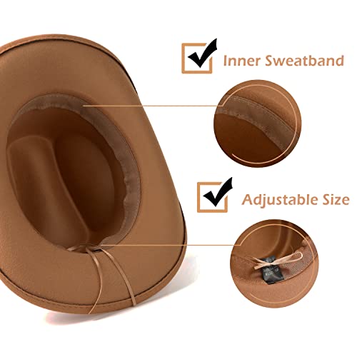 Lisianthus Men & Women's Felt Wide Brim Western Cowboy Hat Khaki #TOP4