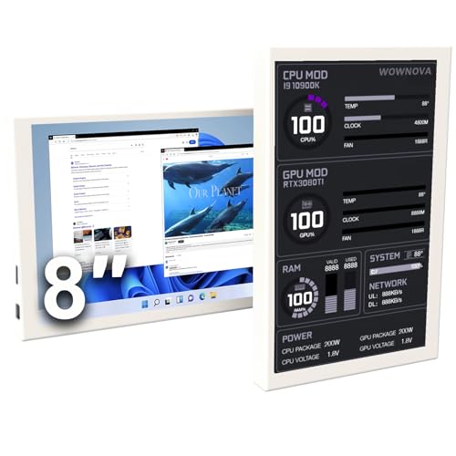 Image of WOWNOVA 8 Inch LCD Screen Inside PC Case Screen (Desktop Mode Added), 1 Click 1 Cable to Get Started Computer Temperature Display Monitor, Sensor Panel for Inside PC Case with Screen (White)