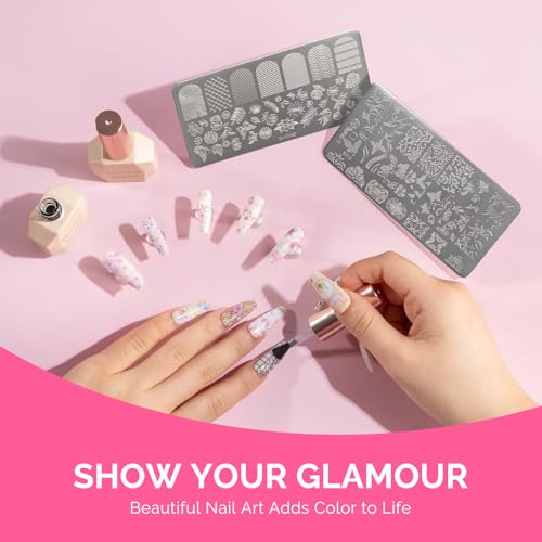 Image of MelodySusie 2PCS Nail Foil Glue Gel and 2PCS Stamping Plates, 15ML Soak Off LED /LUV Foil Transfer Adhesive for Nail Art, Professional Strong Sticky Base for Nail Foils & Stickers