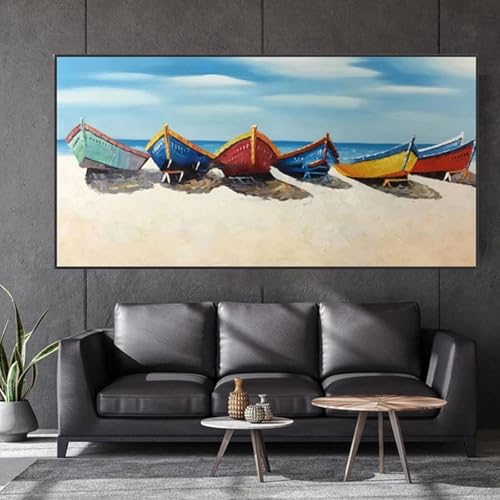 Voilier en peinture à l'huile abstraite, œuvre d'art marine colorée et vibrante