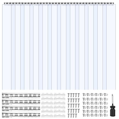 Image of VEVOR Clear PVC Strip Curtain, 96 in Height x 72 in Width x 0.08 in Thickness, 12 PCS Walk in Freezer Cooler Curtain Strips, Smooth Waterproof Plastic Door Strips for Warehouse, Freezer, Garage Doors