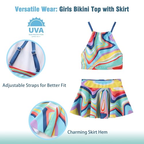 Image of Girls 3 Piece Swimsuits for Teen Girls Bikini Set with Skirt Hawaiian Bathing Suits Beach Swimwear 3-16 Years