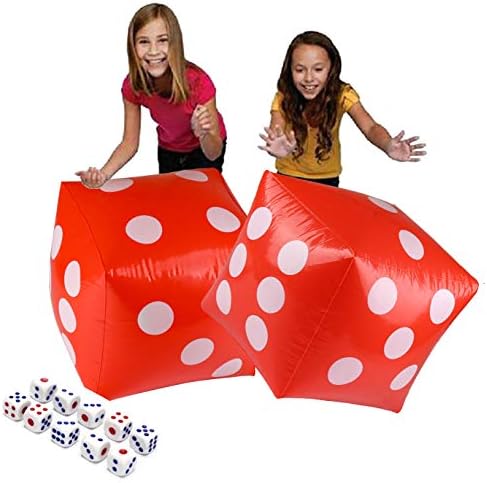 11.8" Jumbo Inflatable Dice, 2pack Outdoor Fun Giant Inflatable Dice Set and 12mm 10pcs Dice for Indoor and Outdoor Broad Game, Ludo and Pool Party (Red)