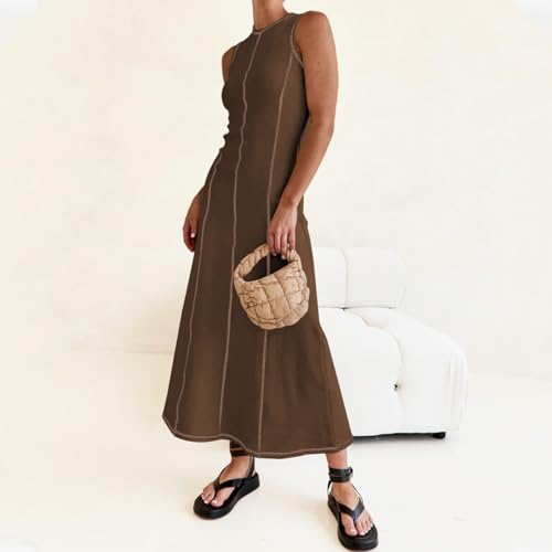 Image of AGYMNX Women's Sleeveless T Shirt Dress Ribbed Knit Long Tank Dress Summer Y2K Maxi Dresses