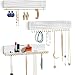 Large Wall Mounted Hanging Jewelry Organizer Set of 3, White Wall-Mounted Wood Necklace Holder with Removable Bracelet Rod and 40 Jewelry Hooks, for Necklaces Earrings and Bracelets, 16 x 2.4 x 1 inch