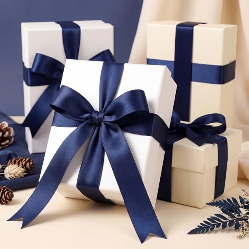 Image of woric Navy Blue Satin Ribbon 1 inch 60 Yards Dark Blue Ribbon for Baby Shower Graduation Party Decoration Gift Wrapping Summer Wedding Bouquet Bows Making Independence Day