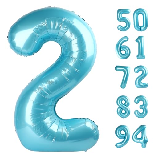 Image of Pearlescent Blue 2 Balloon, Number Balloons 40 Inch, 2nd Balloon Number Birthday Decorations, Second Two Birthday Party Supplies, Number 2 Balloon