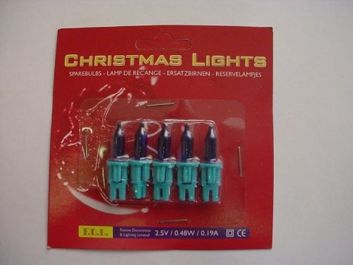 5 Blue Push in Spare Fairy Bulbs with Pale Blue Base 2.5v 0.48w 0.19a (S95)