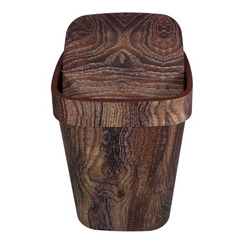 Veemoon Papelera con Tapa Abatible Imitación Madera Nogal Cubo de Basura Grande para Cocina Baño y Salón Papelera Retro Rústica de Fácil Limpieza Contenedor de Reciclaje Doméstico