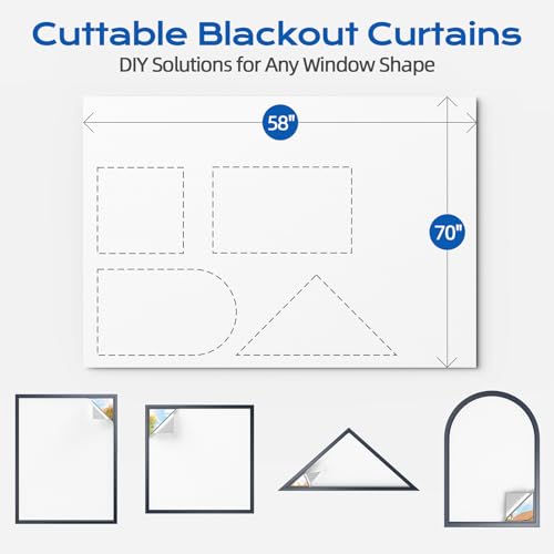 Image of White Blackout Curtains for Bedroom, 70 inch x 58 inch Portable Blackout Blinds with 20 Sets Hooks & Loops Strips for 100% Blackout Window Film, Temporary Black-Out Shades for Windows Cover Nursery Travel RV