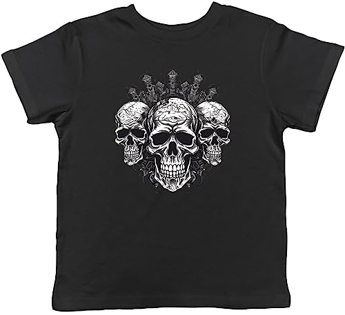 Image of Shopagift Triple Skull Head Kids T-Shirt Gothic Skeleton Face Childrens Tee Gift Black