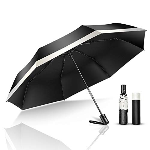 TSUNEO 日傘 折りたたみ傘 【完全遮光 UVカット率99%】 紫外線対策 UPF50+ 8本骨  自動開閉 梅雨対策 晴雨兼用 台風 超撥水 軽量 折り畳み日傘 レディース メンズ (ブラック)