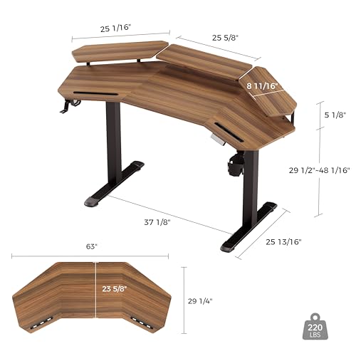 Image of EUREKA ERGONOMIC Standing Gaming Desk with Dual Motor,63 inch Wing Shaped Computer Desk w Mouse Pad, Electric Adjustable Height Table w LED Monitor Stands,Slot Design,Walnut