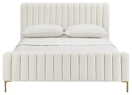 Tov Furniture Angela 41.7" H Transitional Velvet Upholstered Queen Bed In Cream #TOP3