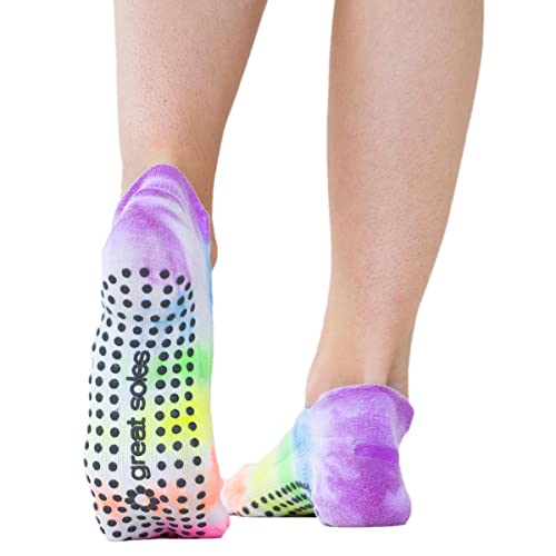 Great Soles Ballet Non Skid Socks For Women - Non Slip Grip Yoga Socks For Pilates, Barre And Everyday Wear - Rainbow Tie Dye #TOP1