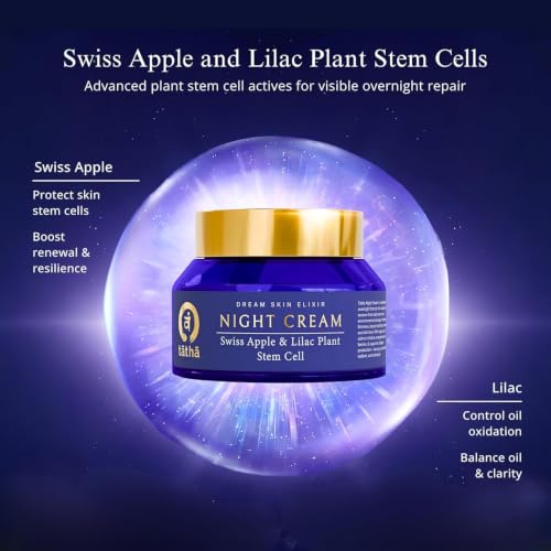 Image of Tatha Dream Skin Elixir Night Cream with Swiss Apple & Lilac Stem Cells | Anti-Aging, Firming & Brightening | Hydration, Barrier Repair & Protection from Stress & Pollution| For All Skin Type