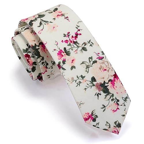 Image of GUSLESON Fashion 2.4 inch（6cm） Floral Skinny Tie for Men Slim Flower Print Cotton Necktie for Wedding Party