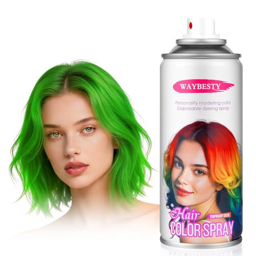 Green Hair Spray One-Day Hair Color Spray For Kids Women Men Temporary Hair Dye Washable Hair Color Wax Non-Sticky For Cosplay Party DIY Christmas Party Halloween Crazy Hair Day (120ML)