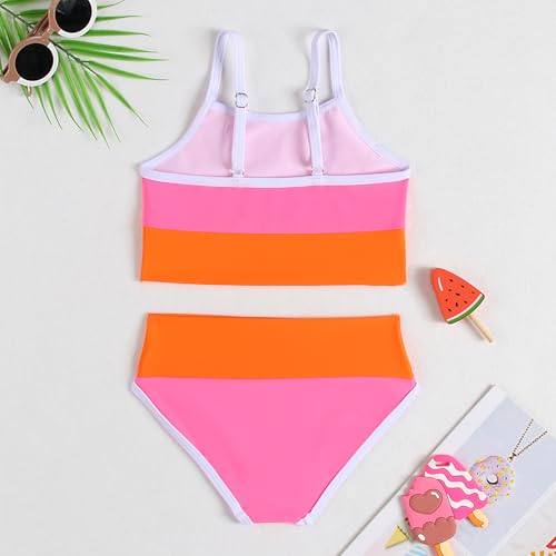 Little Girl Swimsuit Casual Swimwear Kids Two Piece Color Block Bathing Suits Beach Bikini Set 3-8 Years3