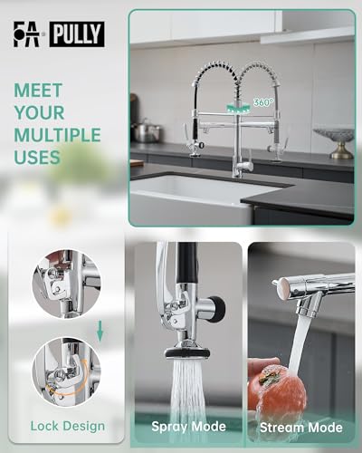Image of Fapully Chrome Kitchen Faucet with Sprayer,Commercial Faucet