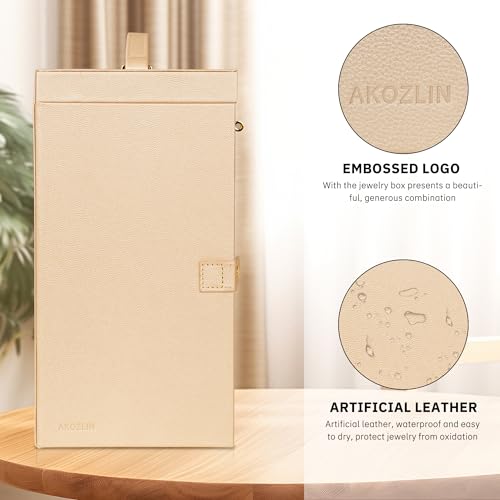 AKOZLIN Huge Jewelry Box Organizer Functional Extra Large Leather Jewelry Storage Case for Women Girls Ring Necklace Earring Bracelet Holder Organizer with Mirror