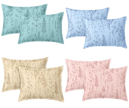 Image of RD TREND Glace Cotton Assorted Pillow Cover Set of 4 (8 Pcs) - Premium 210 TC, Standard Size 18 inchx28 inch | Soft & Breathable Floral Printed Pillowcases for Bedroom & Home |