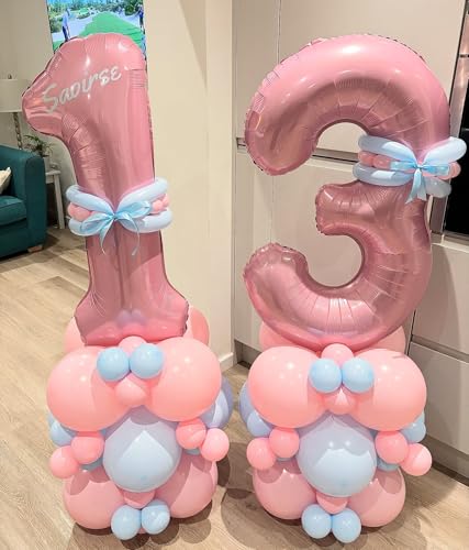 Image of Big 13th Birthday Balloons, 40 Inch Pastel Pink Number 1 & 3 Helium Foil Balloons for 13 Year Old Birthday Decor, Self Inflating Mylar 31st Birthday Balloons for Girls Anniversary Party Decorations