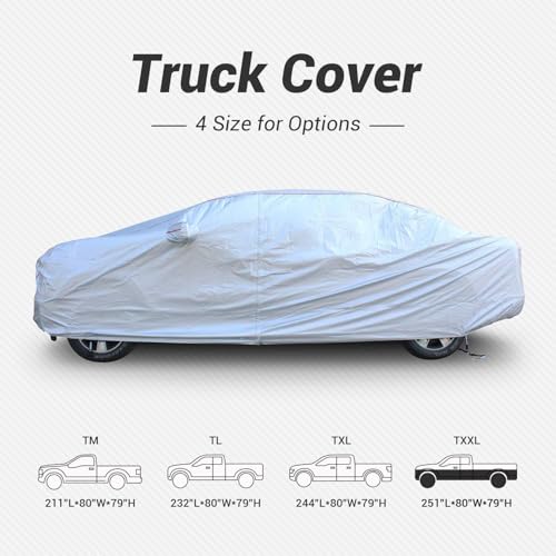 Image of Tecoom Hard Shell Truck Car Cover Waterproof UV-Proof Zipper Design with Straps Buckle Fit for Ford F150 Ram 1500 Chevy Silverado Toyota Tundra GMC Sierra Full Size Length Up to 245 inch