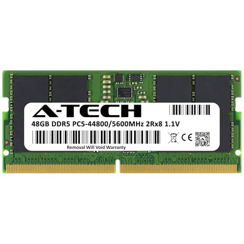 Image of A-Tech 48GB DDR5 5600MHz PC5-44800 CL46 SODIMM 2Rx8 Dual Rank 1.1V Non-ECC Unbuffered SO-DIMM 262-Pin Laptop Computer RAM Memory Upgrade Module