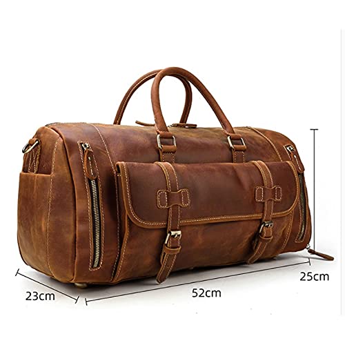 Travel Bag with Shoe Pocket 20 inch Big Capacity Real Leather Weekend Bag Large Messenger Bag (Color : Brown Size : 52x25cm)2