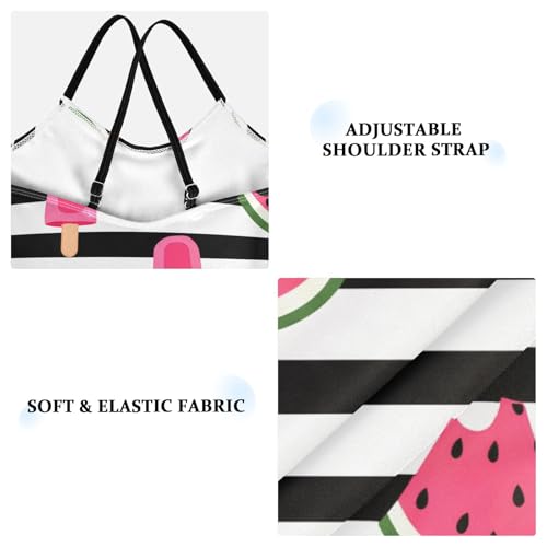 Watermelon Black White Striped Girls One Piece Swimsuit Beach Swimwear 208620043