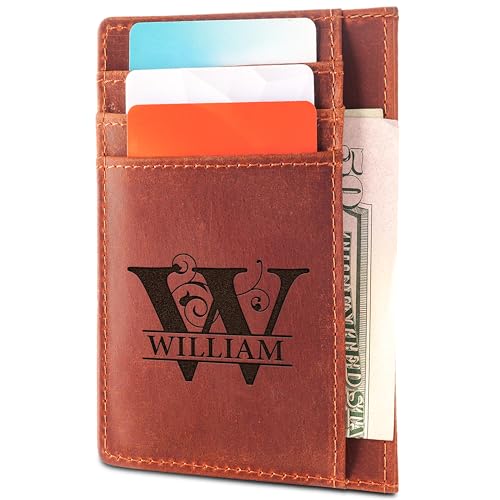 Mens Slim Wallet, Personalized Wallets for Men, Leather Card Holder, Custom Minimalist Credit Card Case, Gifts for Anniversary, Christmas, Fathers Day