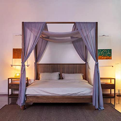 Tingxiu Romantic 4Pcs Grey Customized Folded Silk Sheer Royale Linens Sheer, Bed Canopy Scarf For Decoration Queen/California King/King Size (4, Grey-Linen Sheer), 25 Inch * 236 Inch #TOP1